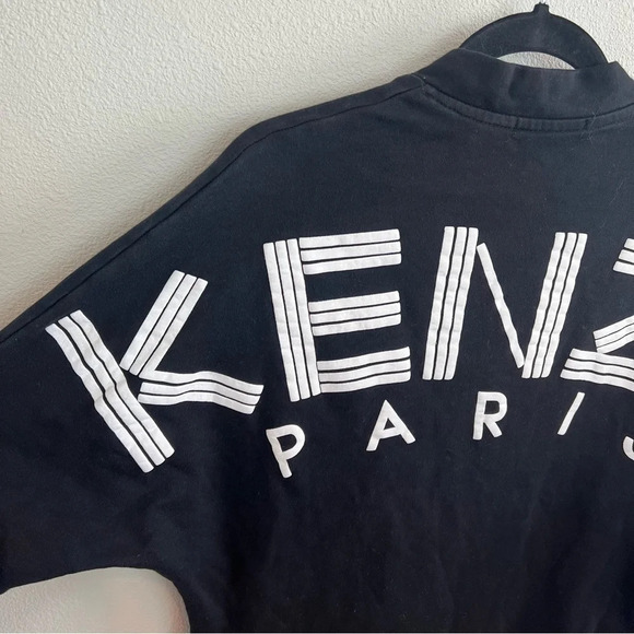 KENZO Sport Sweater Terry Cloth Sweatshirt Dress Black Logo Back V-Neck Small - Picture 13 of 14